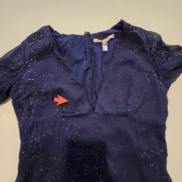 Hutch Tate Gown In Navy printed chiffon Short sleeves V-neckline Size 6 - Picture 7 of 12